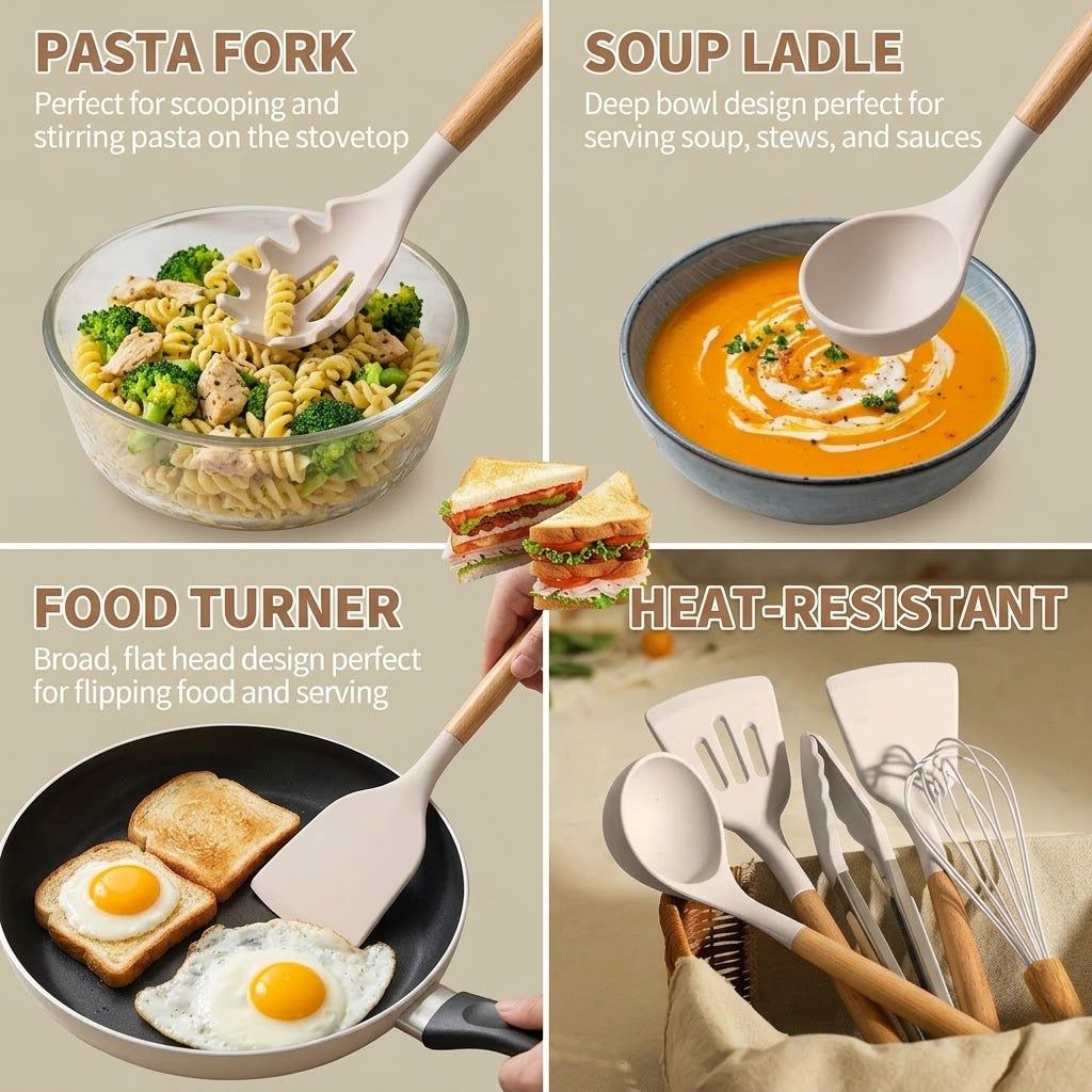 NORELRS Multifunction Silicone Cooking Utensil Set - Premium Kitchenware for Every Chef! π³ Upgrade Your Kitchen with Heat-Resistant, Non-Stick Safe Tools. β¨ Smart Space-Saving Storage, Effortless Cooking Made Beautiful. π₯