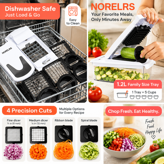 NORELRS All-in-One Vegetable Chopper - Your Ultimate Kitchen Prep Partner! 🔪  Chop, Dice, Ribbon, & Spiralize - Endless Culinary Possibilities at Your Fingertips! ✨  Effortless Meal Prep, Healthy Eating Made Simple. 🥗
