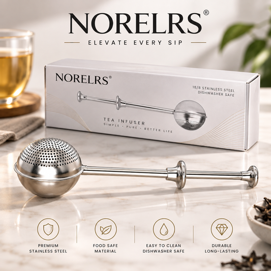 NORELRS Stainless Steel Tea Infuser - Elevate Every Sip  Perfectly Steeped Tea with Rich Flavor and No Loose Leaves  Thoughtful Design for a Better, Cleaner Brew
