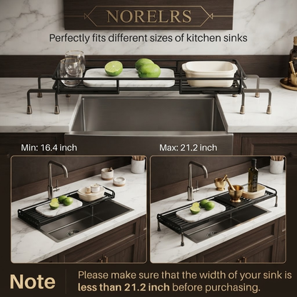 NORELRS Over-the-Sink Expandable Dish Drying Rack - Maximize Kitchen Counter Space  Adjustable Width to Fit Various Kitchen Sinks with Extra Storage Capacity  Sturdy Multi-Functional Rack for Dishes, Bowls, Utensils, and Fresh Produce