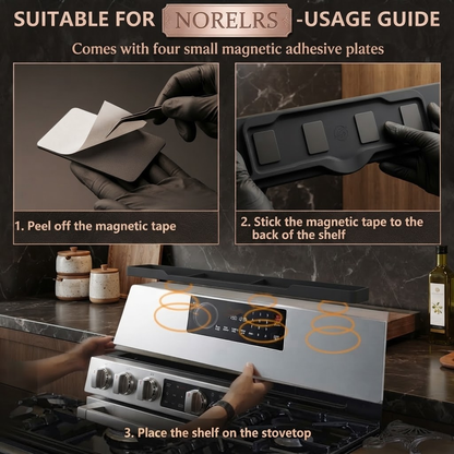 NORELRS Magnetic Stove Top Shelf - Maximize Your Kitchen Space  Secure Magnetic Attachment & Perfect Fit for Flat or Curved Stovetops  Keep Your Spice Jars and Essentials Organized and Within Reach