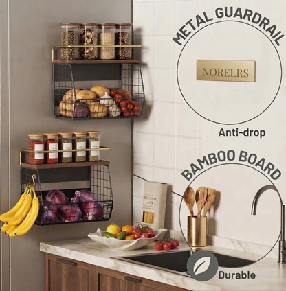 NORELRS Magnetic Spice Rack & Storage Basket - Maximize Your Kitchen Space  Superior Magnetic Strength and Solid Bamboo Build for Ultimate Durability  Keep Your Kitchen Neat, Organized, and Stylishly Secure
