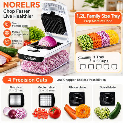 NORELRS All-in-One Vegetable Chopper - Your Ultimate Kitchen Prep Partner! 🔪  Chop, Dice, Ribbon, & Spiralize - Endless Culinary Possibilities at Your Fingertips! ✨  Effortless Meal Prep, Healthy Eating Made Simple. 🥗