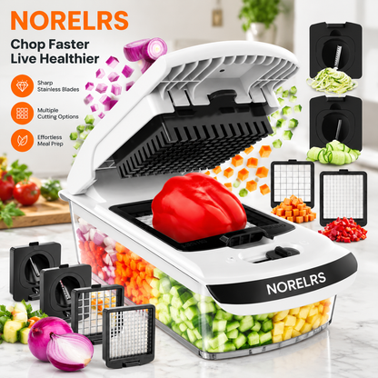 NORELRS All-in-One Vegetable Chopper - Your Ultimate Kitchen Prep Partner! 🔪  Chop, Dice, Ribbon, & Spiralize - Endless Culinary Possibilities at Your Fingertips! ✨  Effortless Meal Prep, Healthy Eating Made Simple. 🥗