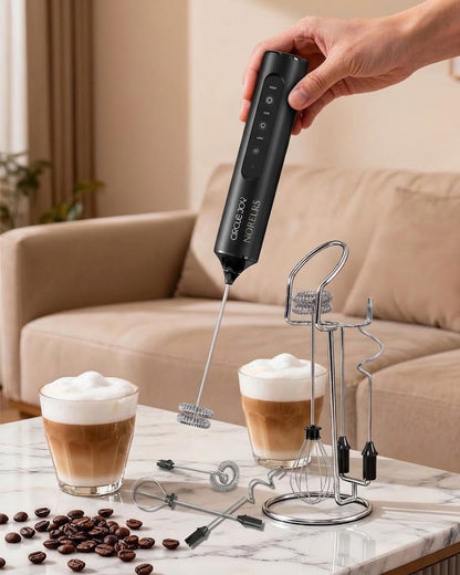 NORELRS 3-Speed Handheld Milk Frother - Create Cafe-Quality Foam at Home  Versatile Whisks & Adjustable Speeds for the Ultimate Frothing Experience  Compact, Powerful, and Easy to Use - Perfect for Coffee, Matcha, and More