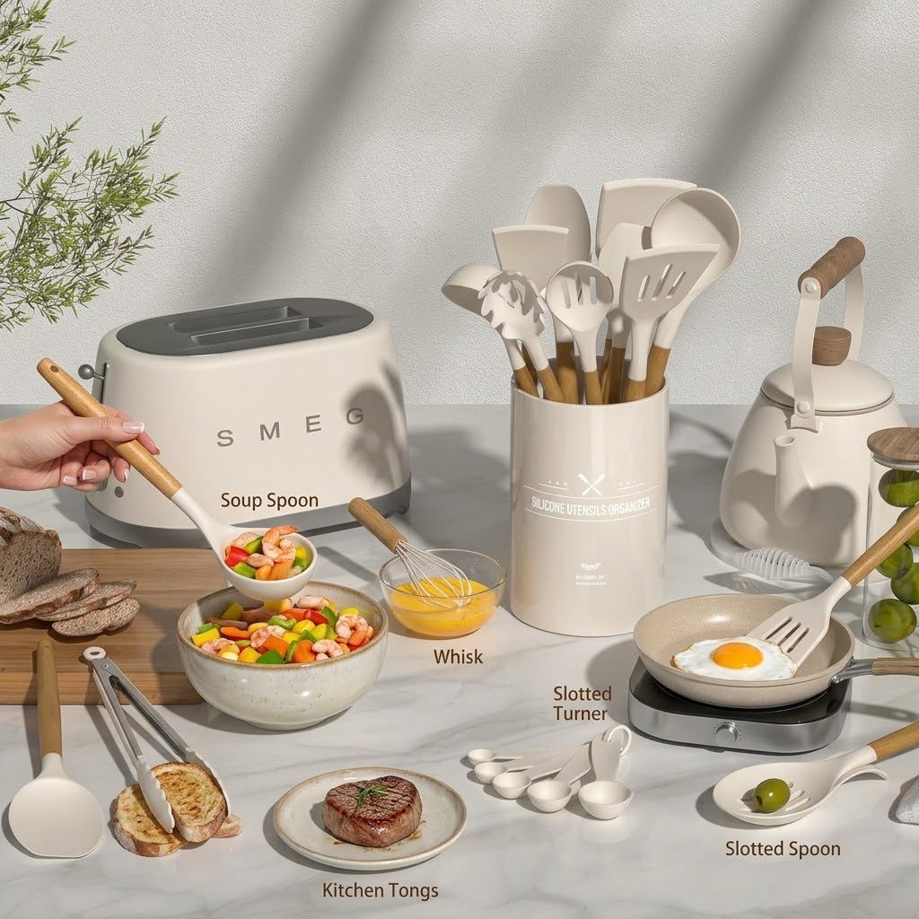 NORELRS Multifunction Silicone Cooking Utensil Set - Premium Kitchenware for Every Chef! 🍳  Upgrade Your Kitchen with Heat-Resistant, Non-Stick Safe Tools. ✨  Smart Space-Saving Storage, Effortless Cooking Made Beautiful. 🥄