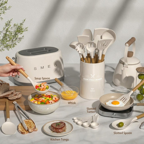 NORELRS Multifunction Silicone Cooking Utensil Set - Premium Kitchenware for Every Chef! 🍳  Upgrade Your Kitchen with Heat-Resistant, Non-Stick Safe Tools. ✨  Smart Space-Saving Storage, Effortless Cooking Made Beautiful. 🥄