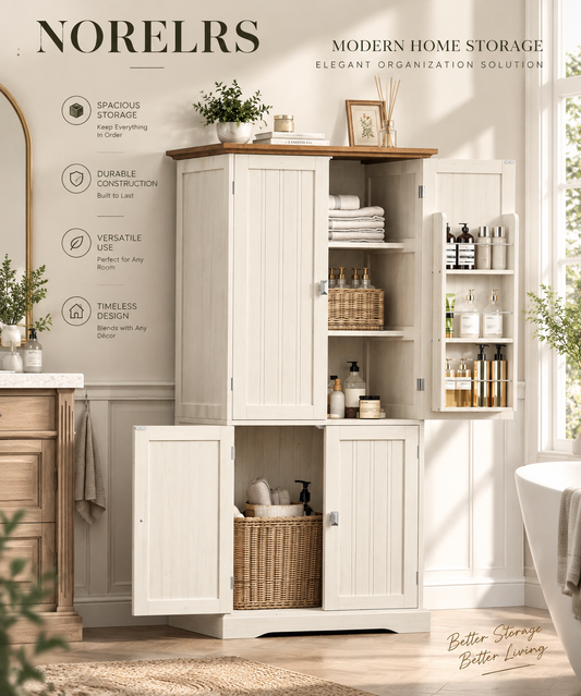NORELRS Smart Storage Cabinet - Elegant Organization for a Better Life  Maximize Every Inch with Spacious Storage and Multi-Layer Door Racks  Sturdy Construction and Versatile Design for Kitchen, Dining, and More