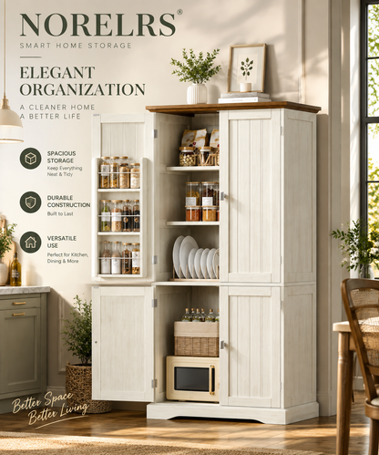 NORELRS Smart Storage Cabinet - Elegant Organization for a Better Life  Maximize Every Inch with Spacious Storage and Multi-Layer Door Racks  Sturdy Construction and Versatile Design for Kitchen, Dining, and More